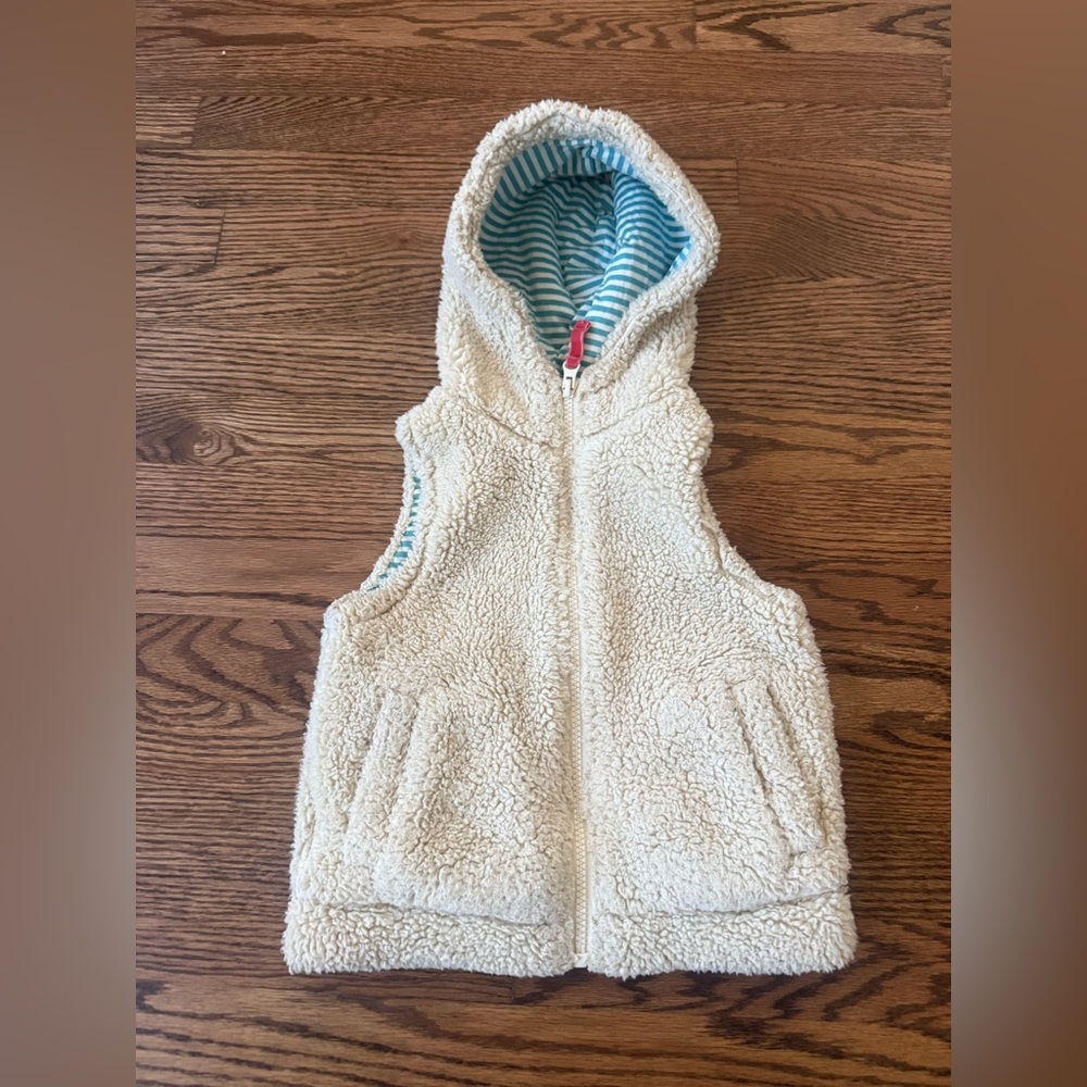 Mini Boden Girls Sherpa Hooded Beige Furry Vest Size 3-4